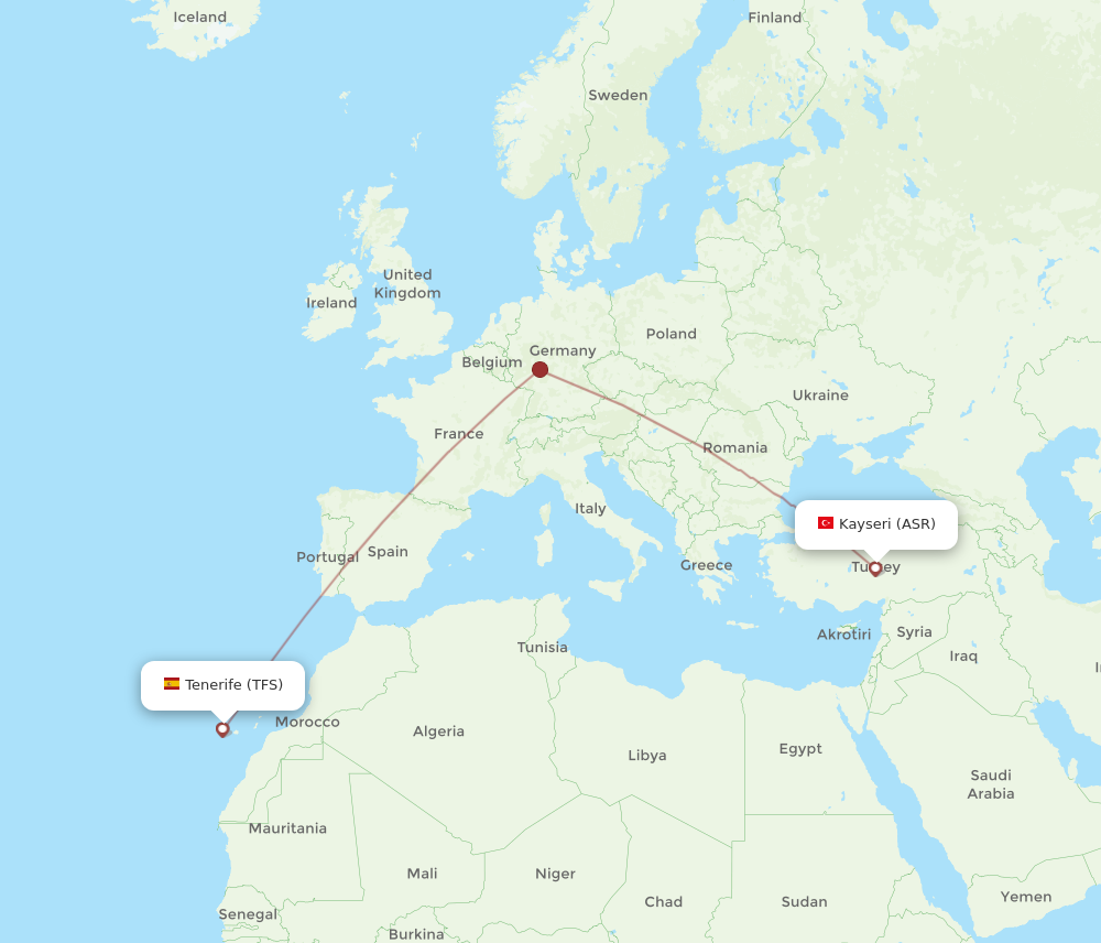 Flights from Kayseri to Tenerife, ASR to TFS Flight Routes