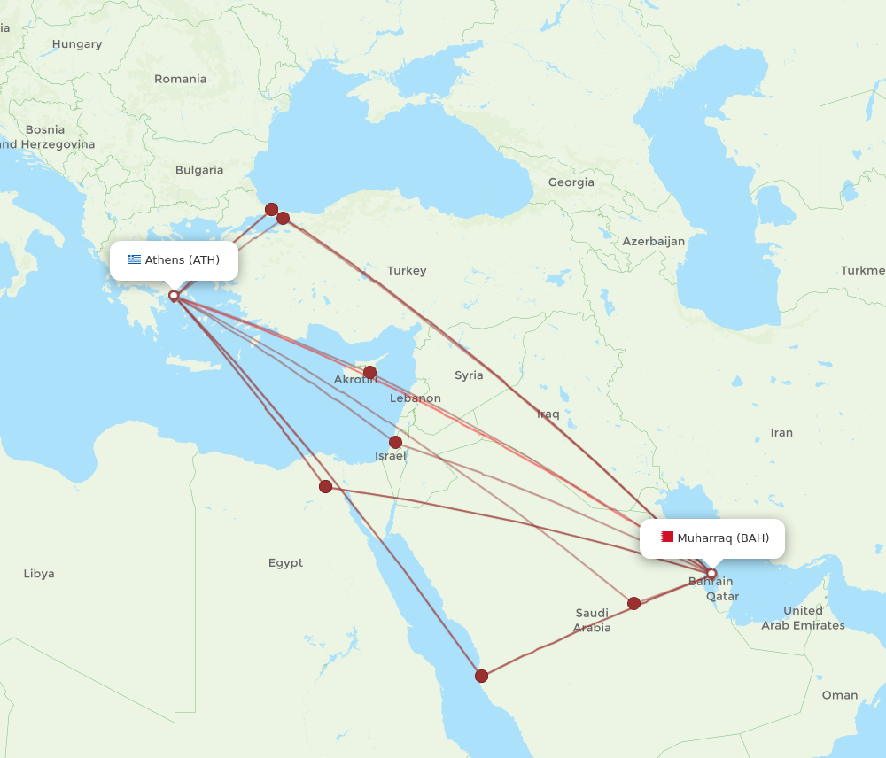 Flights from Athens to Bahrain ATH to BAH Flight Routes