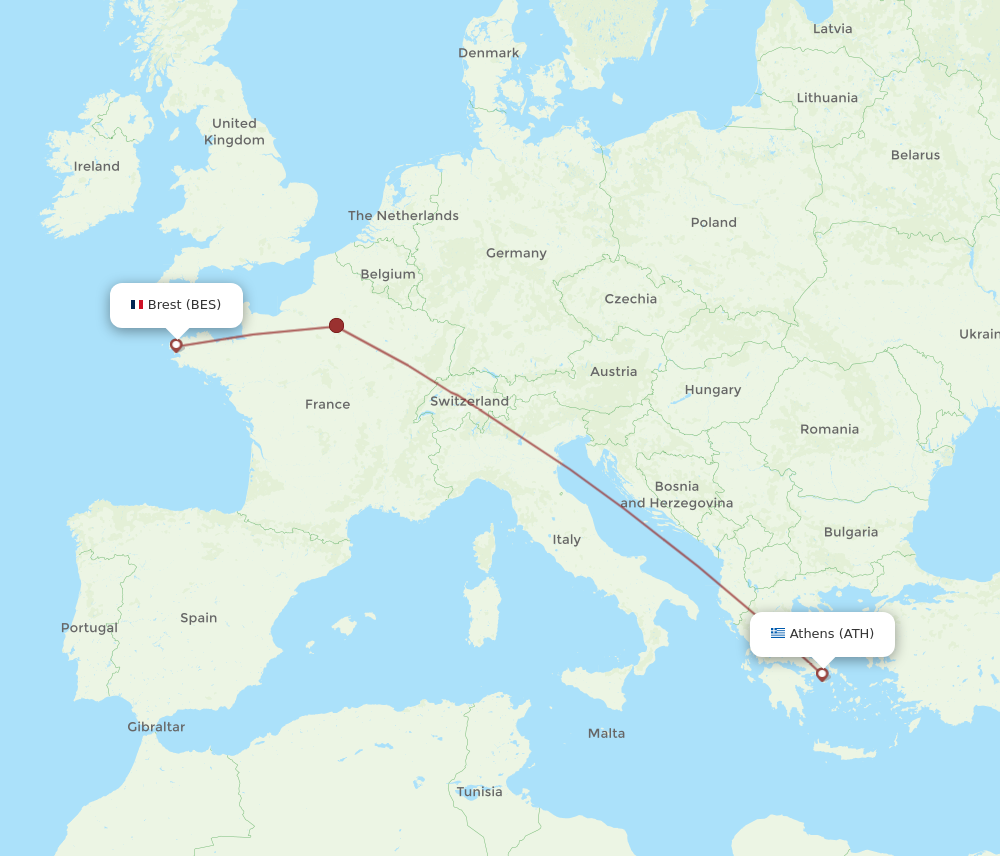 Flights from Athens to Brest ATH to BES Flight Routes