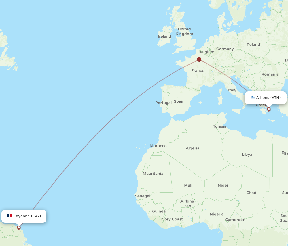 Flights from Athens to Cayenne ATH to CAY Flight Routes