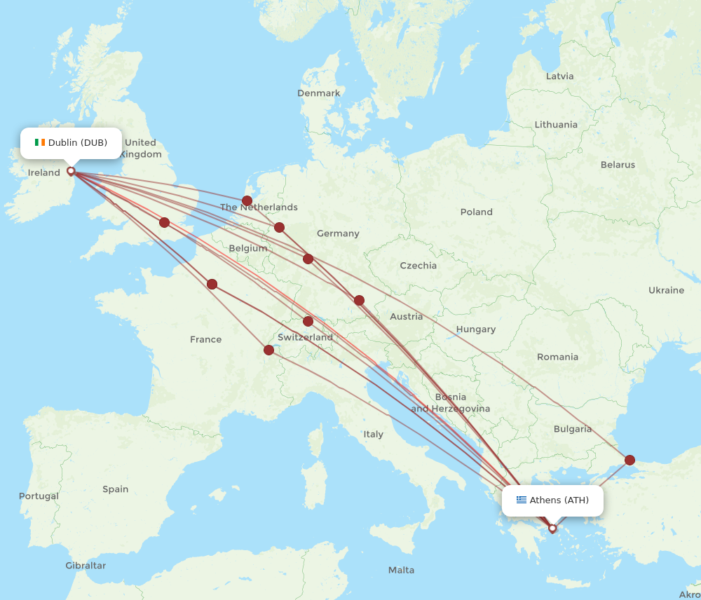 Flights from Athens to Dublin ATH to DUB Flight Routes