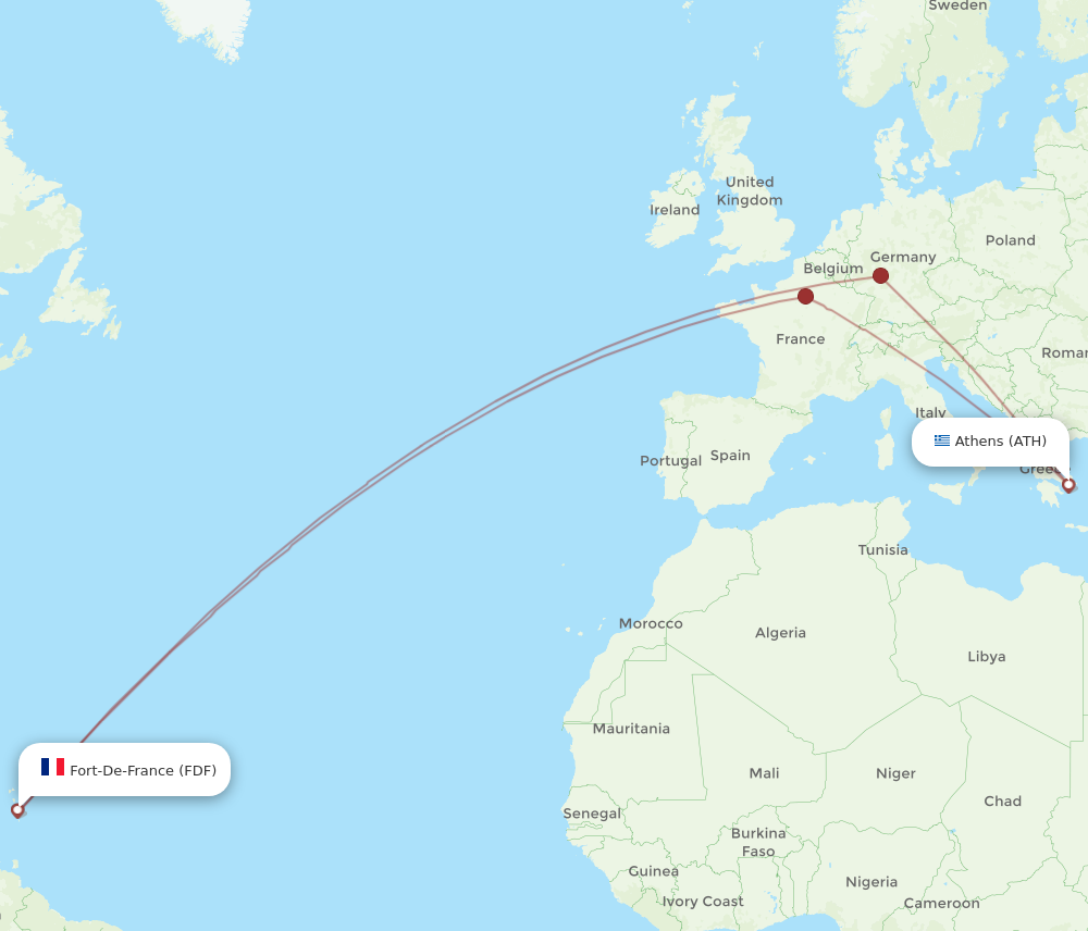 Flights from Athens to Fort De France ATH to FDF Flight Routes