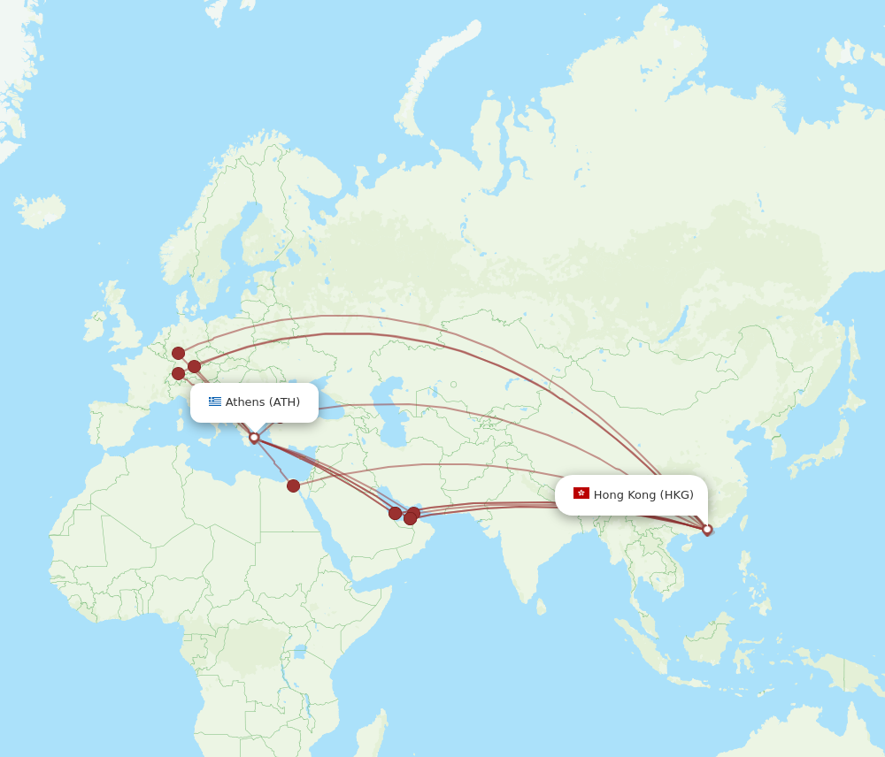 All flight routes from Athens to Hong Kong, ATH to HKG - Flight Routes