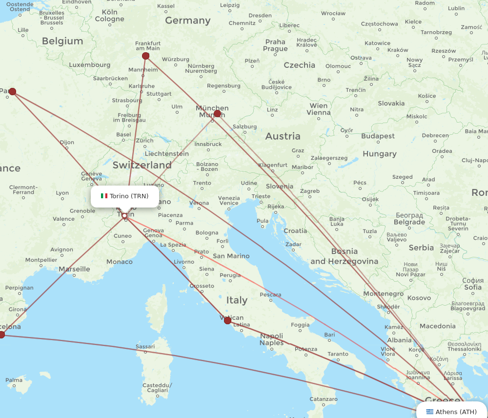 Flights from Athens to Turin ATH to TRN Flight Routes