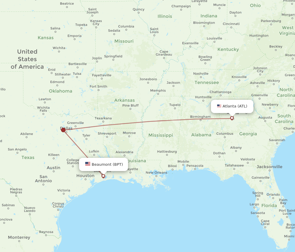 Flights from Atlanta to Beaumont ATL to BPT Flight Routes