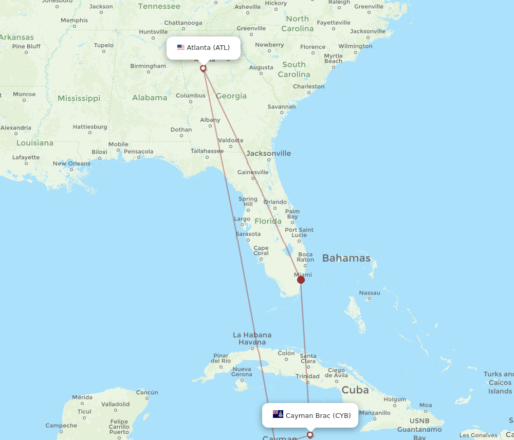 Flights From Atlanta To Cayman Brac Island ATL To CYB Flight Routes   ATL CYB 