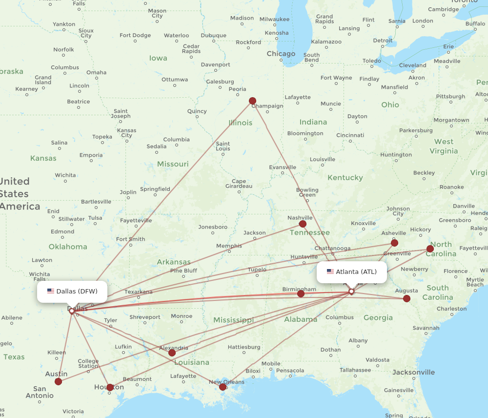 Flights from Atlanta to Dallas ATL to DFW Flight Routes