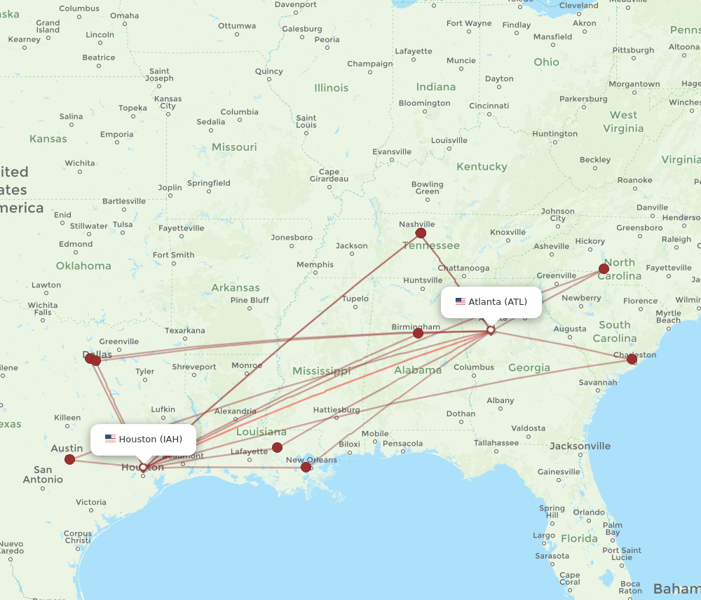 Flights from Atlanta to Houston ATL to IAH Flight Routes