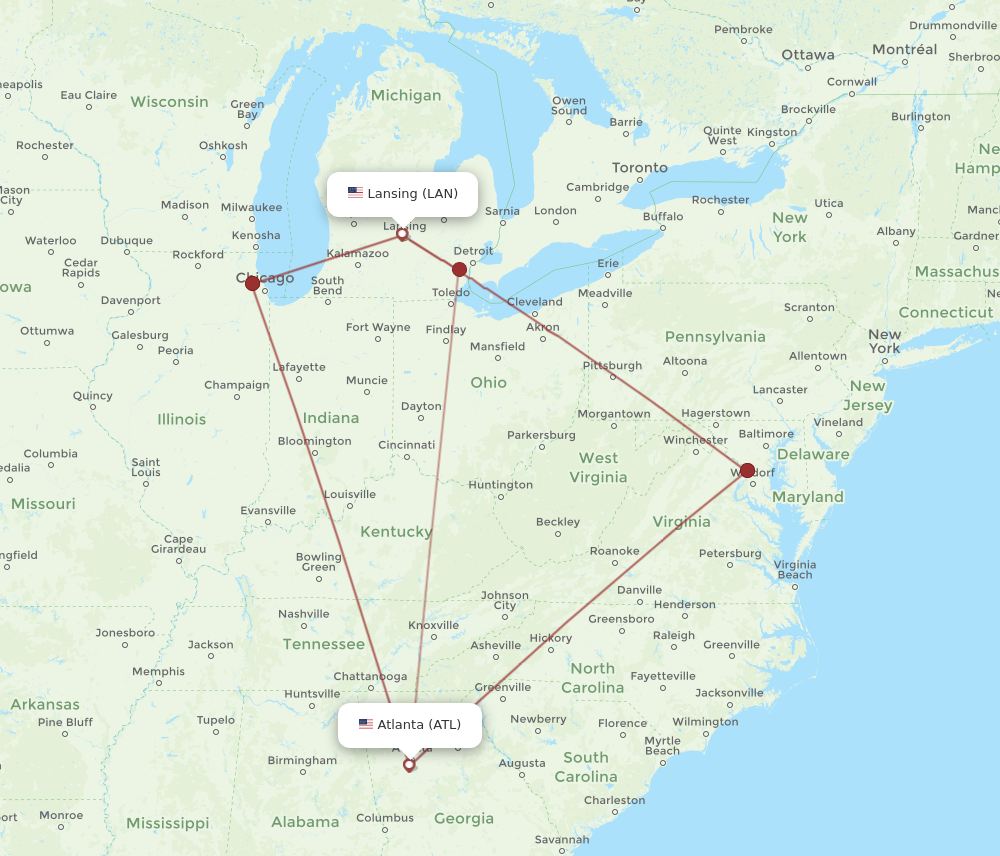 Flights from Atlanta to Lansing ATL to LAN Flight Routes