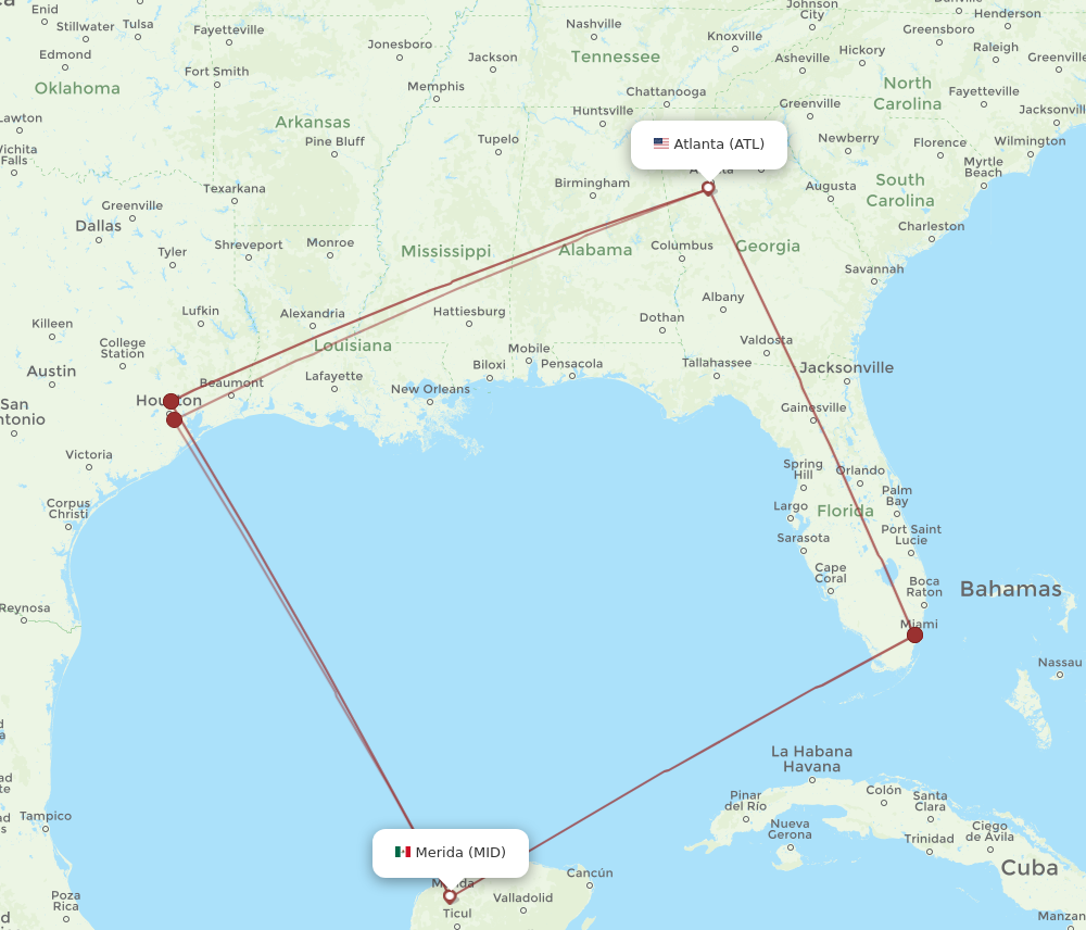 Flights from Atlanta to Merida ATL to MID Flight Routes