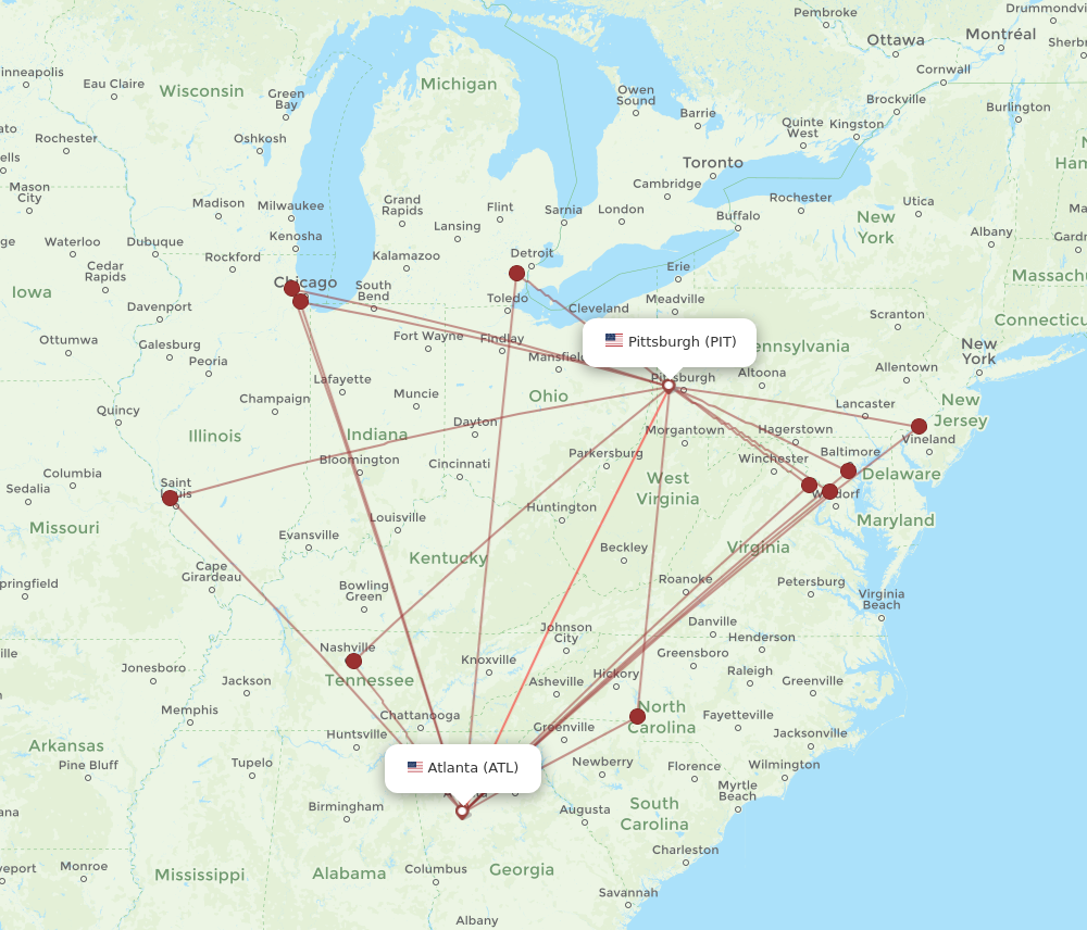 Flights from Atlanta to Pittsburgh ATL to PIT Flight Routes