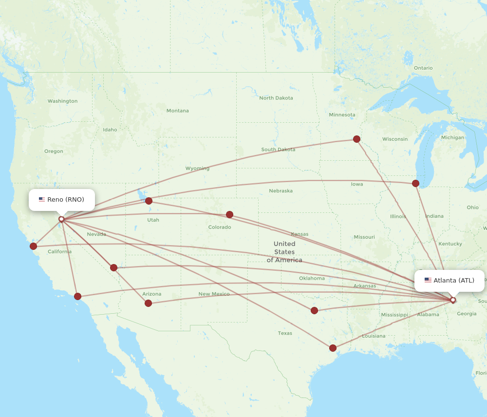 All flight routes from Atlanta to Reno, ATL to RNO - Flight Routes