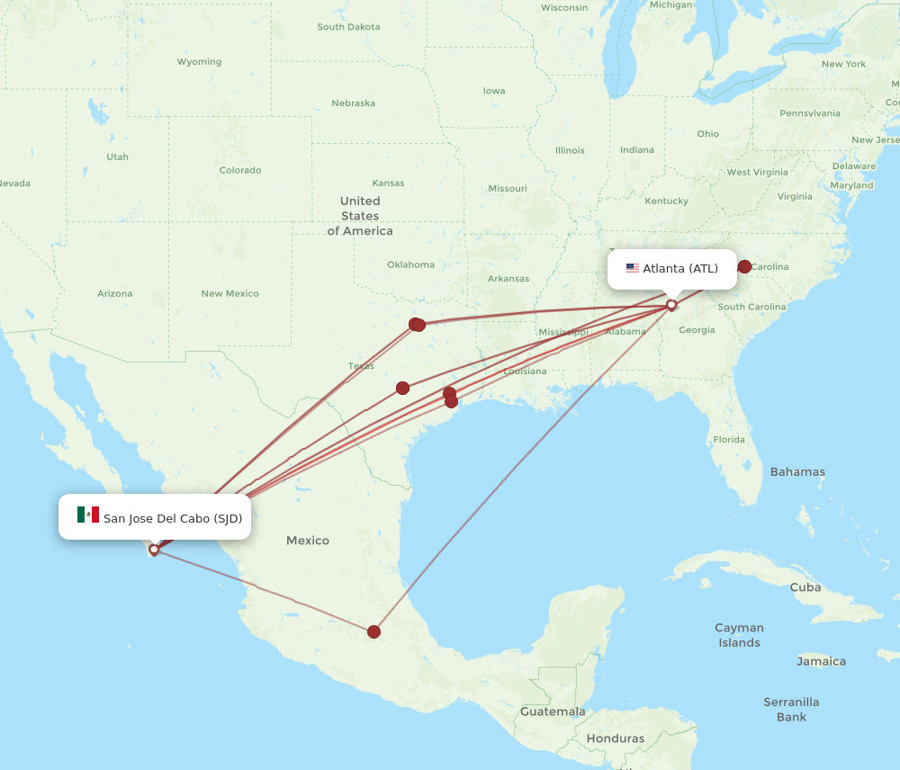 ATL to SJD flights and routes map