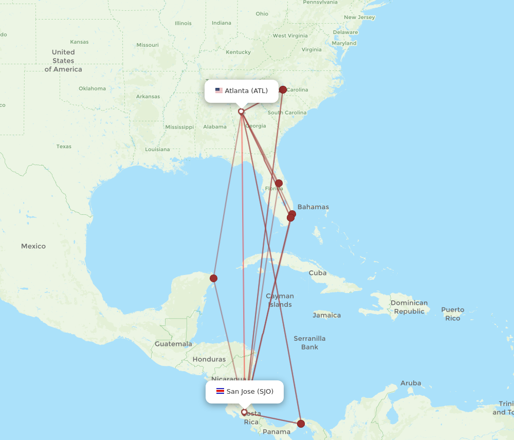 Flights from Atlanta to San Jose ATL to SJO Flight Routes