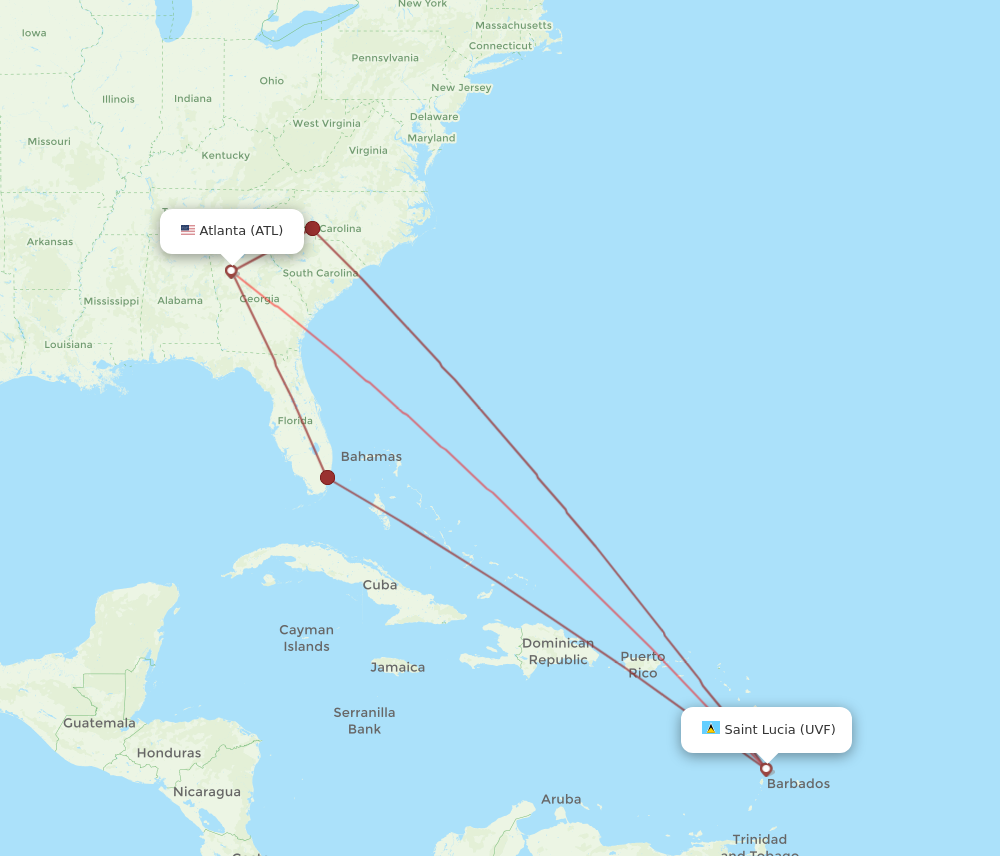 Flights from Atlanta to Saint Lucia ATL to UVF Flight Routes