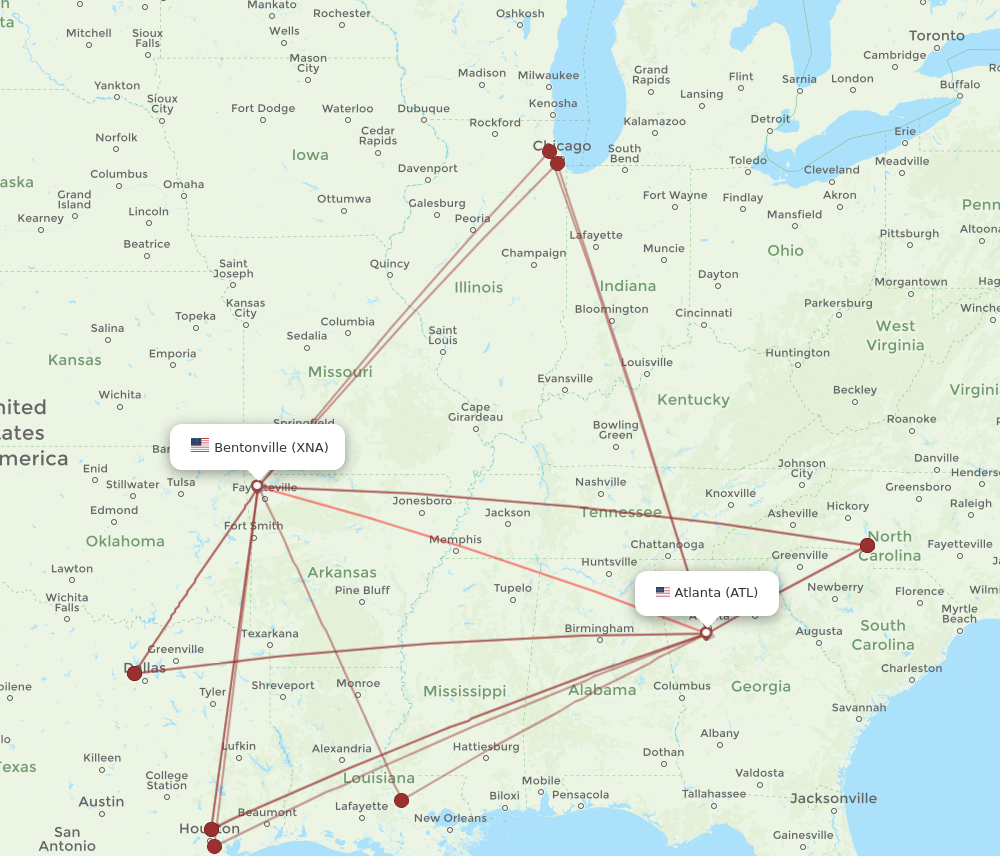 Flights from Atlanta to Bentonville ATL to XNA Flight Routes