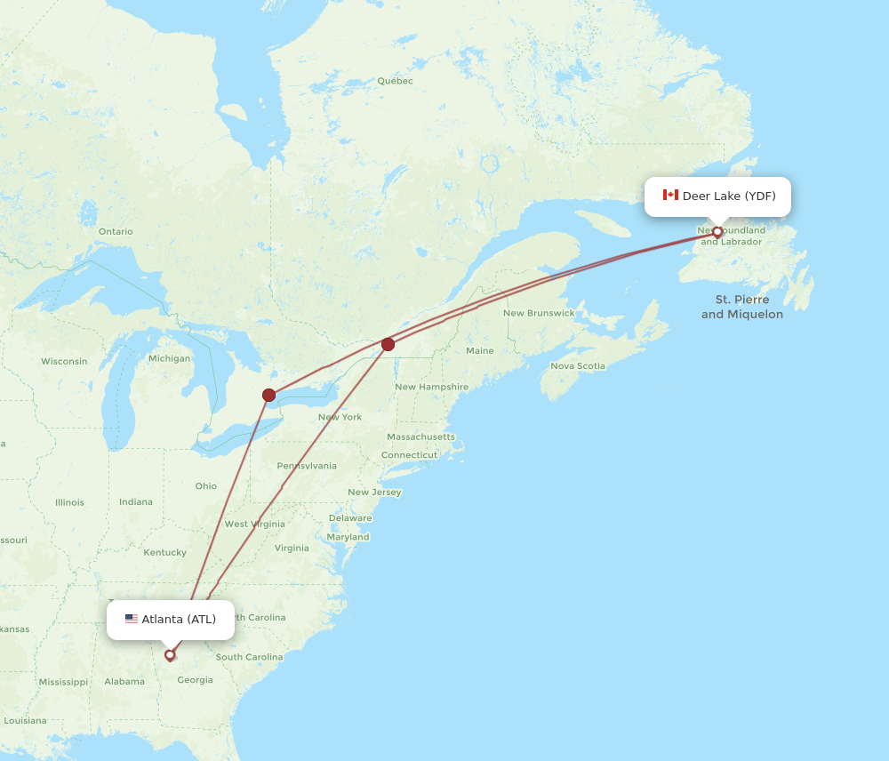 Flights from Atlanta to Deer Lake ATL to YDF Flight Routes