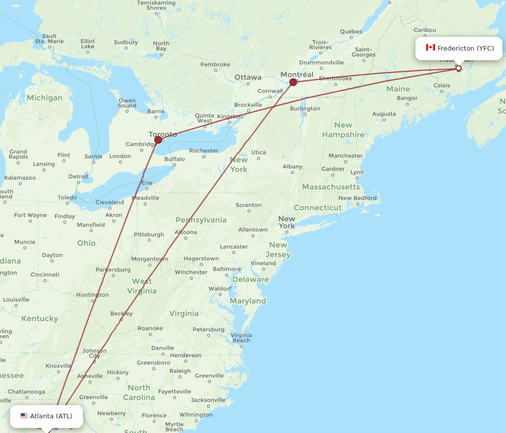 Flights from Atlanta to Fredericton ATL to YFC Flight Routes