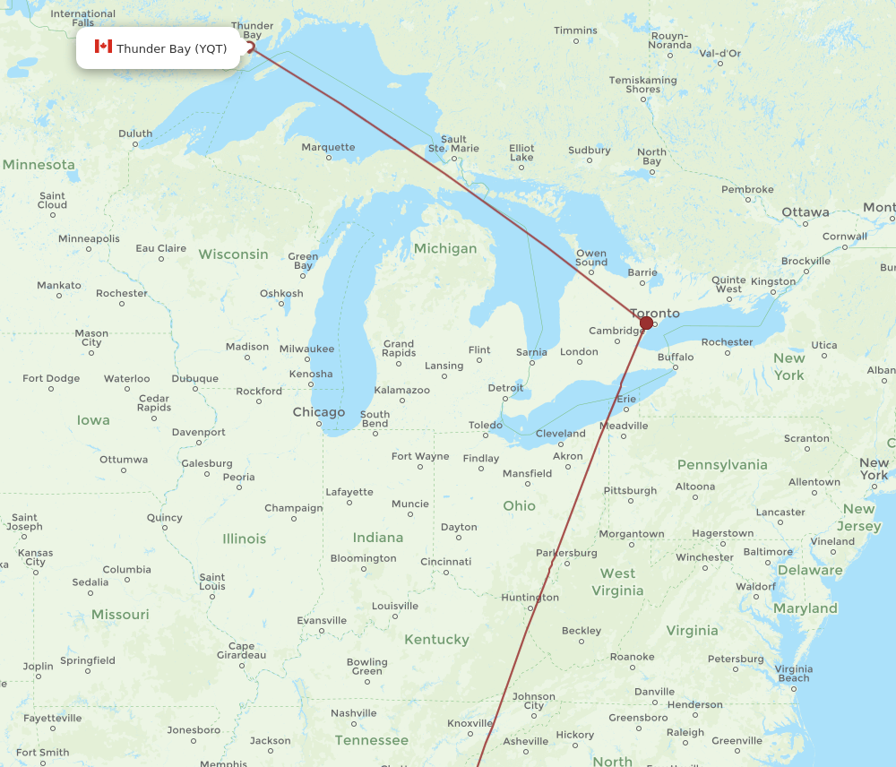 Flights from Atlanta to Thunder Bay ATL to YQT Flight Routes