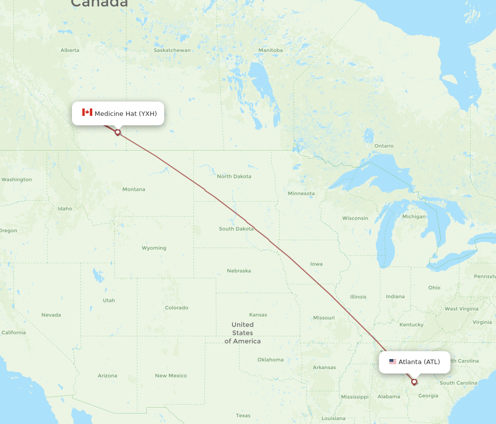 Flights from Atlanta to Medicine Hat ATL to YXH Flight Routes