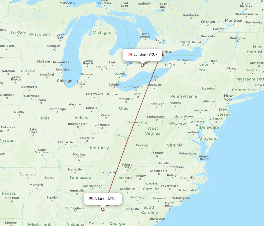 Flights from Atlanta to London ATL to YXU Flight Routes