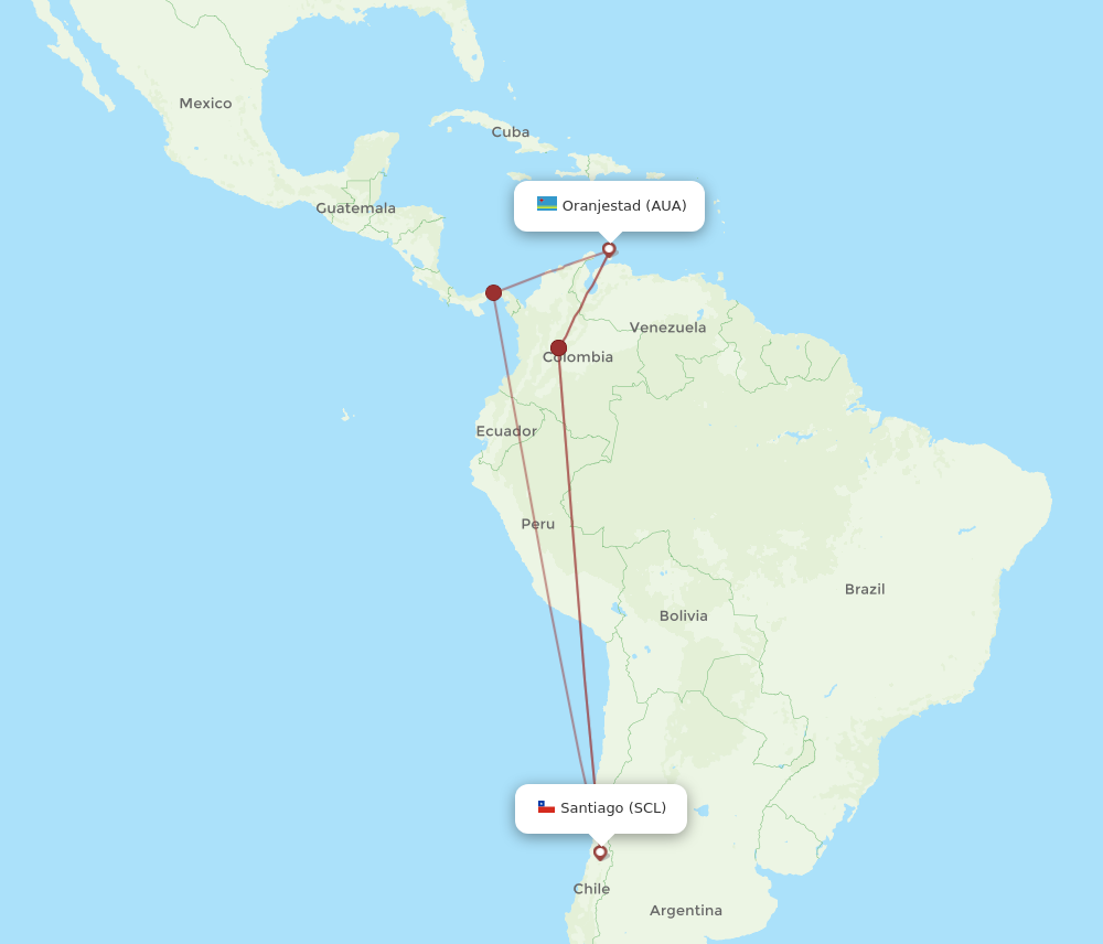 Flights from Aruba to Santiago AUA to SCL Flight Routes