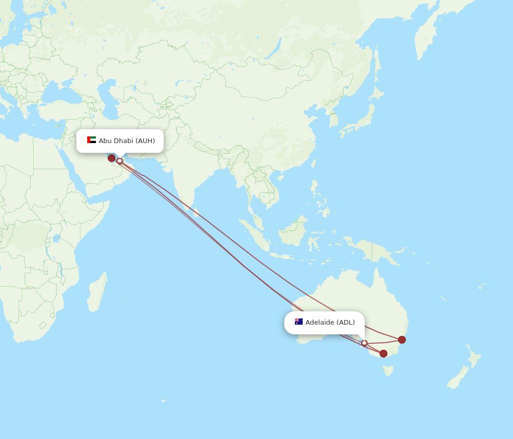 Flights from Abu Dhabi to Adelaide AUH to ADL Flight Routes