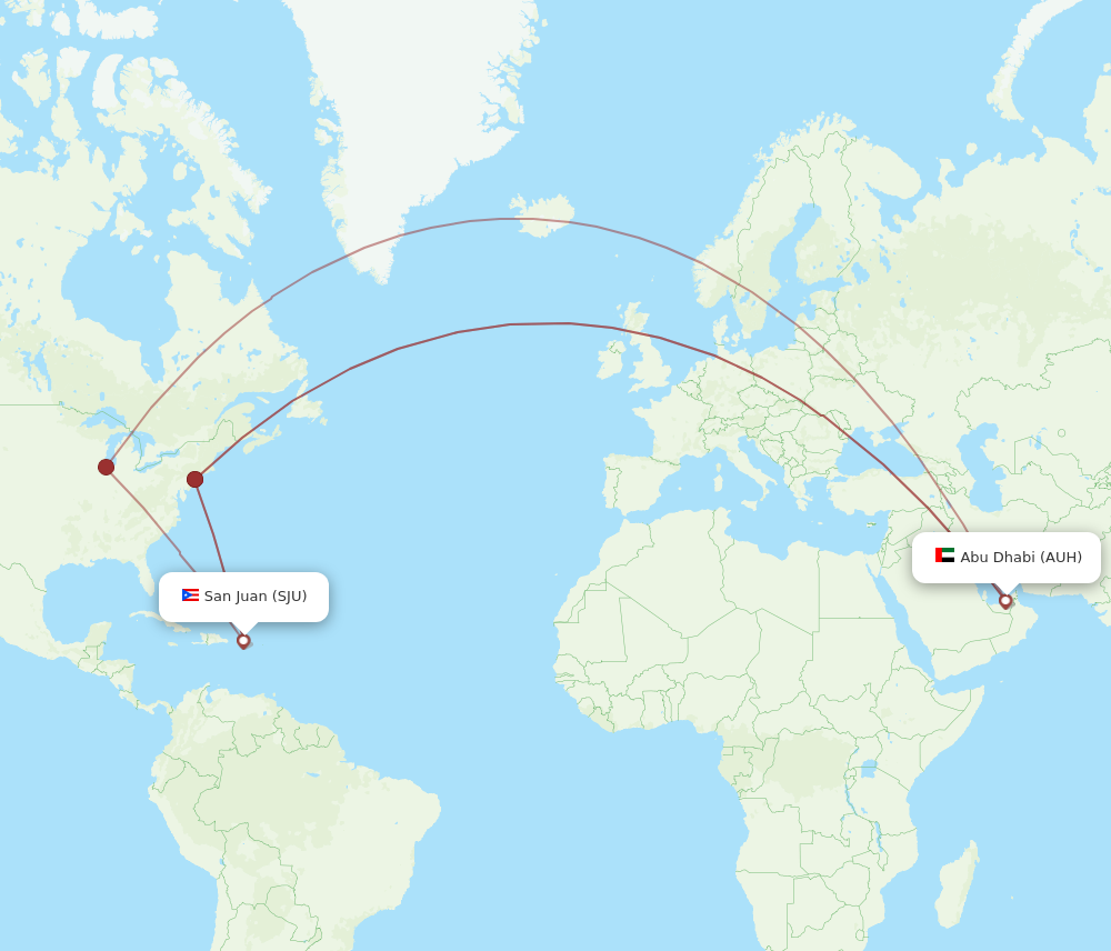 Flights from Abu Dhabi to San Juan AUH to SJU Flight Routes