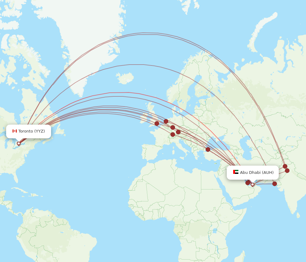 Flights from Abu Dhabi to Toronto, AUH to YYZ - Flight Routes