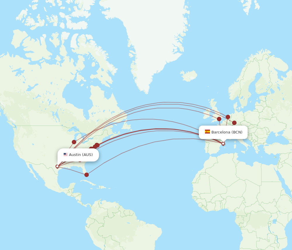 Flights from Austin to Barcelona AUS to BCN Flight Routes