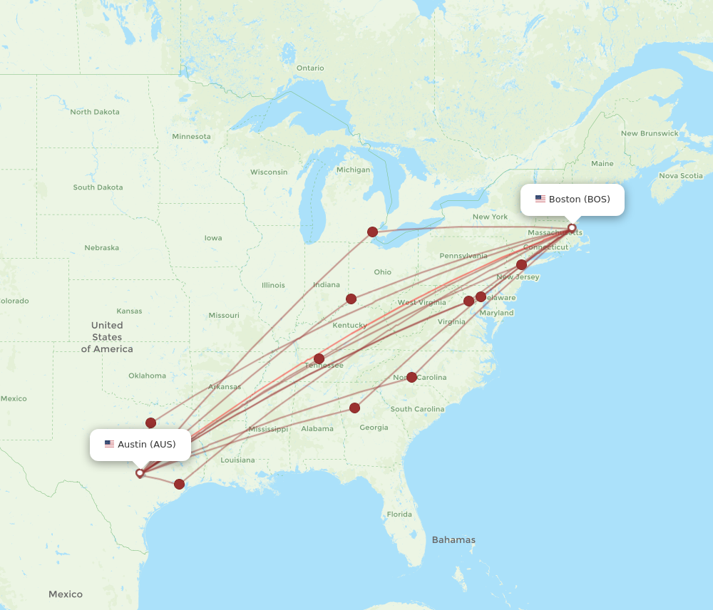 Flights from Austin to Boston AUS to BOS Flight Routes