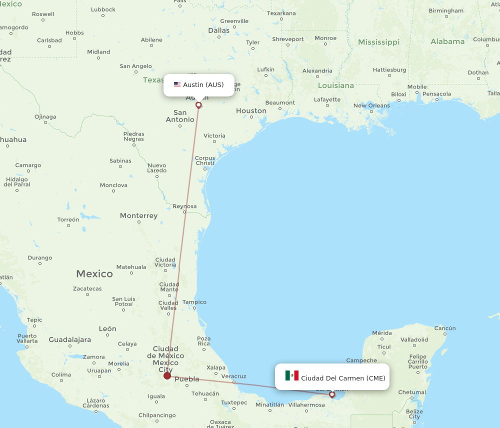 Flights from Austin to Ciudad Del Carmen AUS to CME Flight Routes