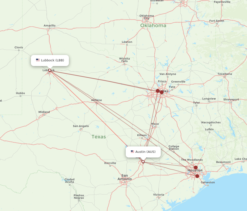 Flights from Austin to Lubbock AUS to LBB Flight Routes