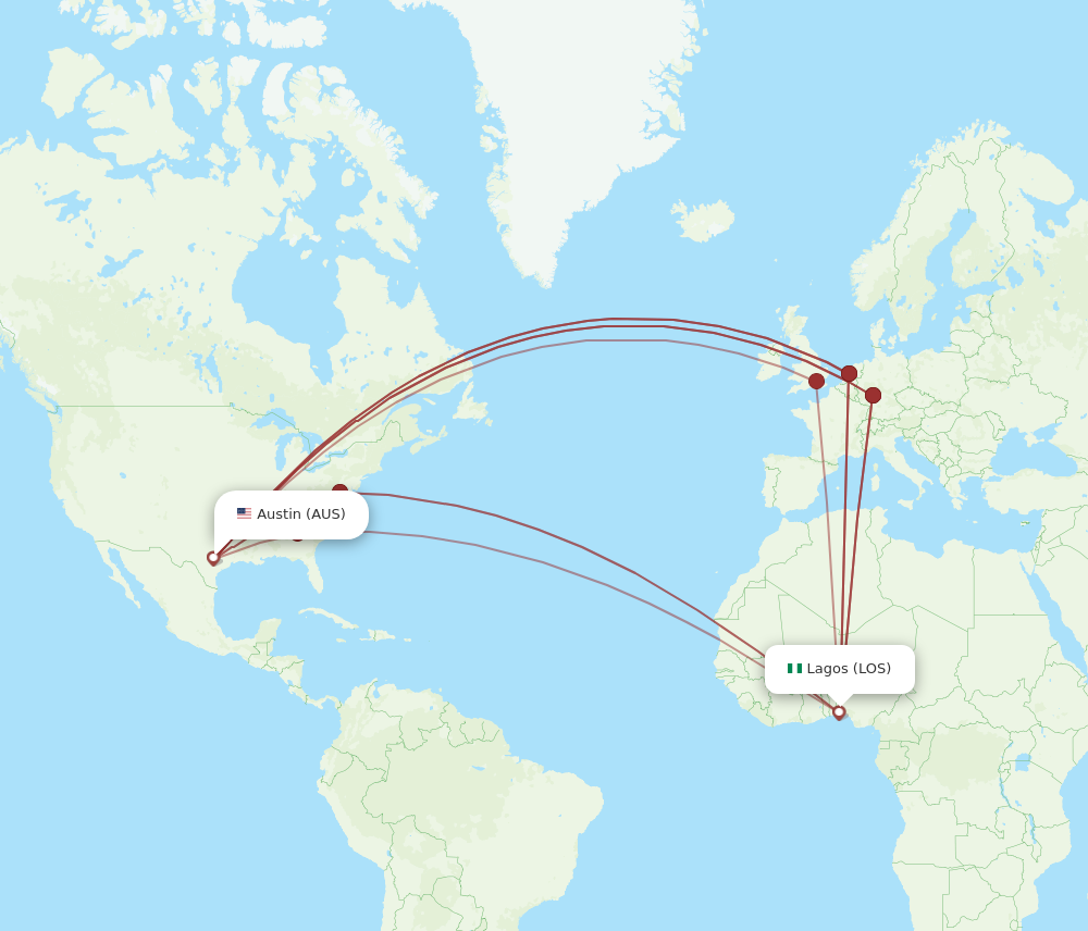 Flights from Austin to Lagos AUS to LOS Flight Routes