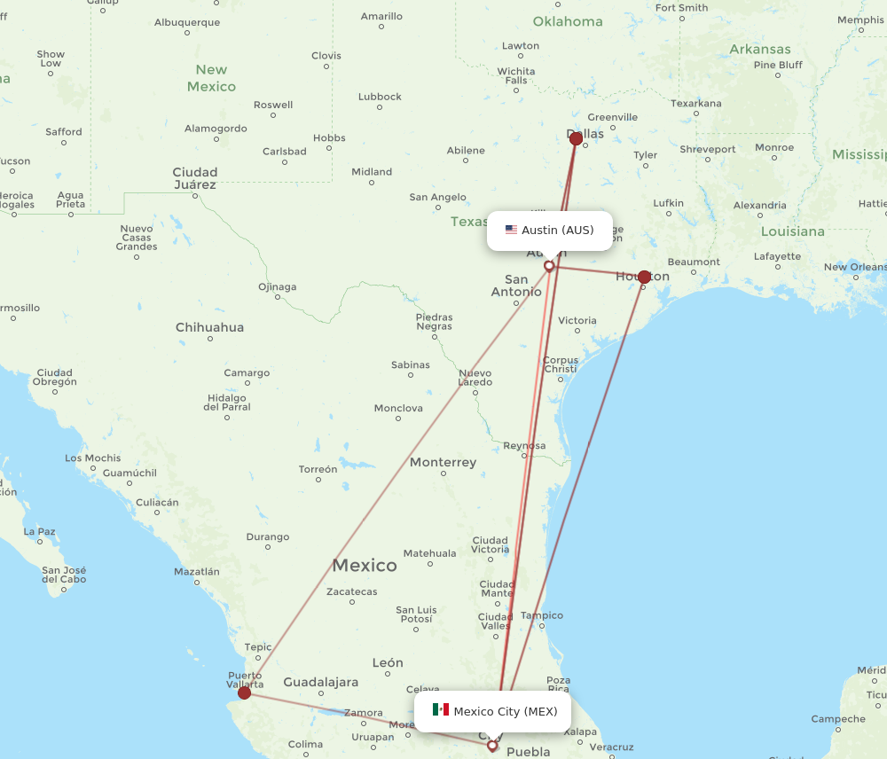 Flights from Austin to Mexico City AUS to MEX Flight Routes