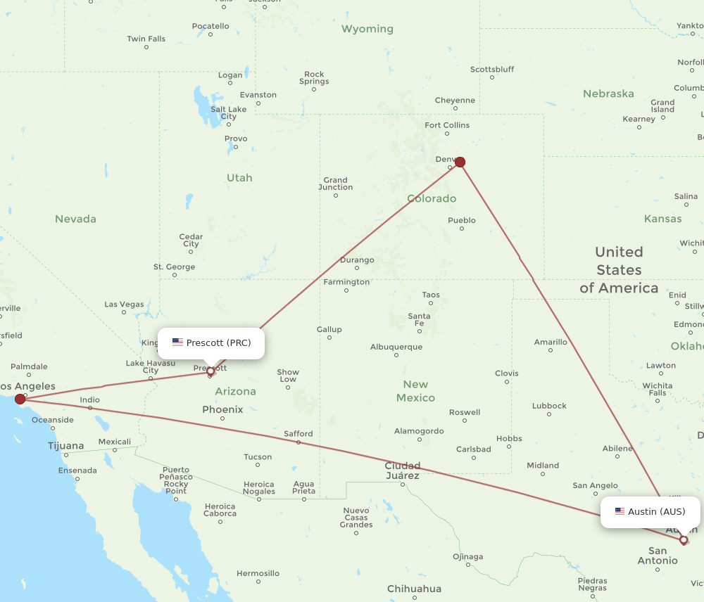 Flights from Austin to Prescott AUS to PRC Flight Routes