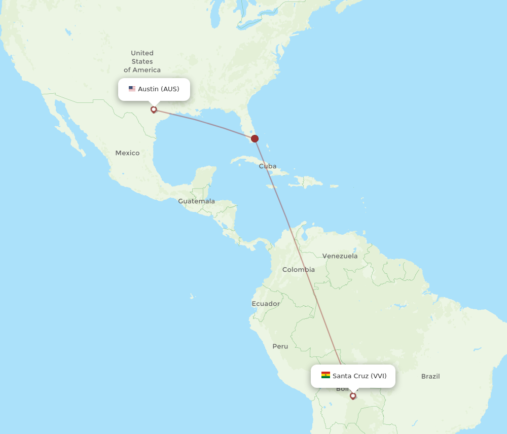 Flights from Austin to Santa Cruz AUS to VVI Flight Routes