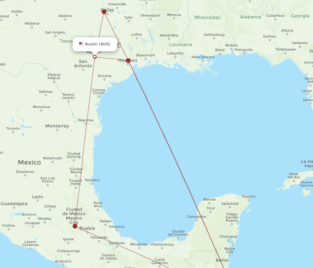 All flight routes from Austin to Comayagua, AUS to XPL - Flight Routes