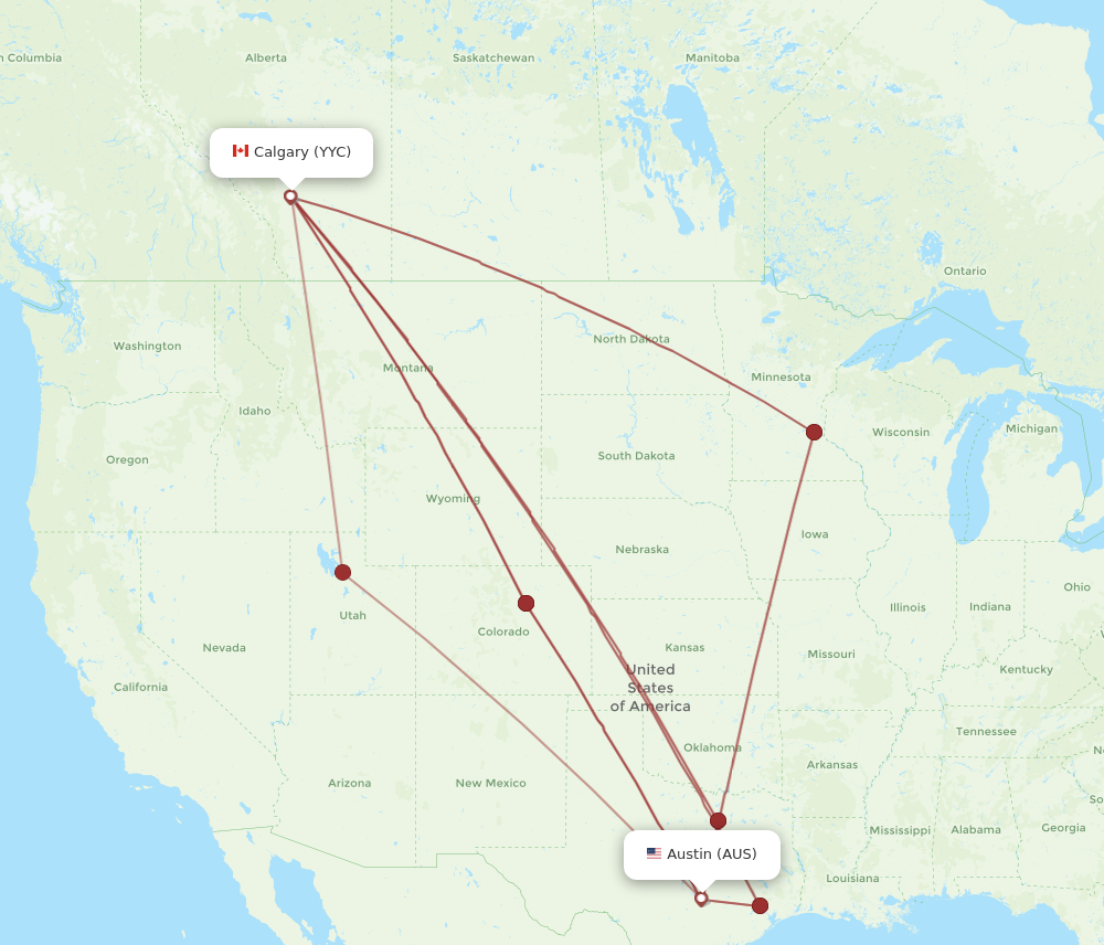 Flights from Austin to Calgary AUS to YYC Flight Routes