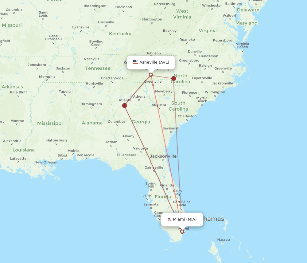 Flights from Asheville to Miami AVL to MIA Flight Routes