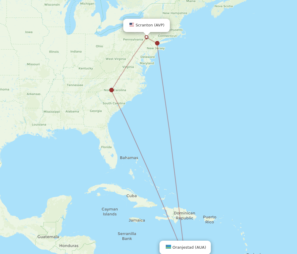 All flight routes from Wilkes-Barre to Aruba, AVP to AUA - Flight Routes