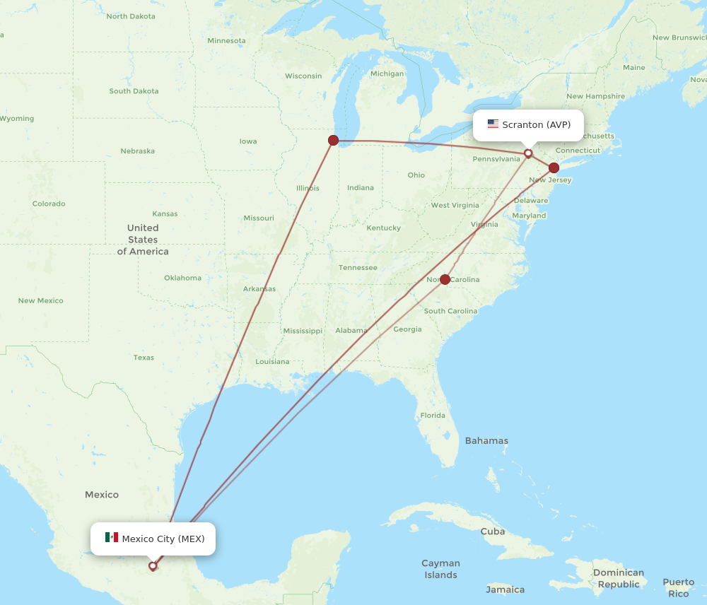 Flights from Wilkes-Barre to Mexico City, AVP to MEX - Flight Routes