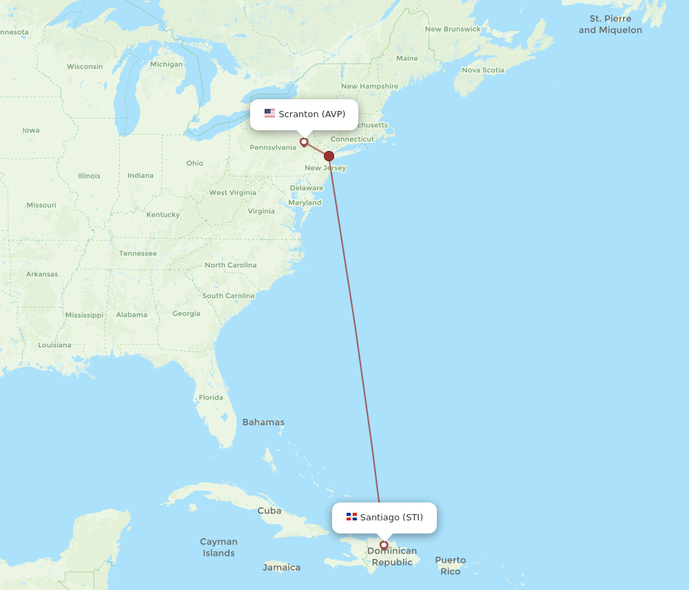 Flights from Wilkes Barre to Santiago AVP to STI Flight Routes