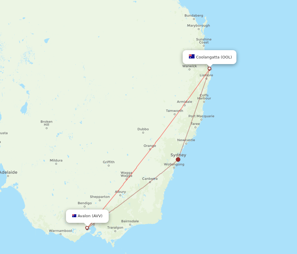 Flights from Avalon to Coolangatta Gold Coast AVV to OOL