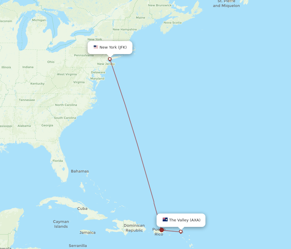 Flights from New York to Anguilla JFK to AXA Flight Routes