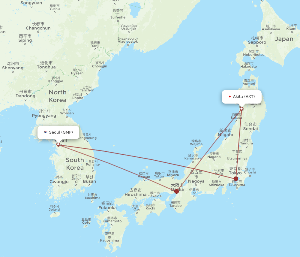 Flights from Akita to Seoul, AXT to GMP - Flight Routes