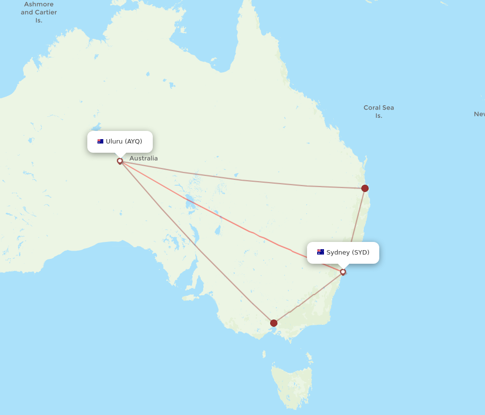 All flight routes from Ayers Rock to Sydney, AYQ to SYD - Flight Routes