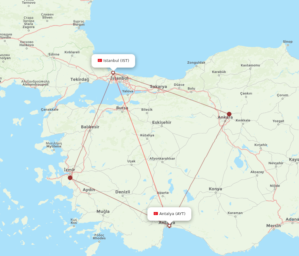 Flights from Antalya to Istanbul AYT to IST Flight Routes