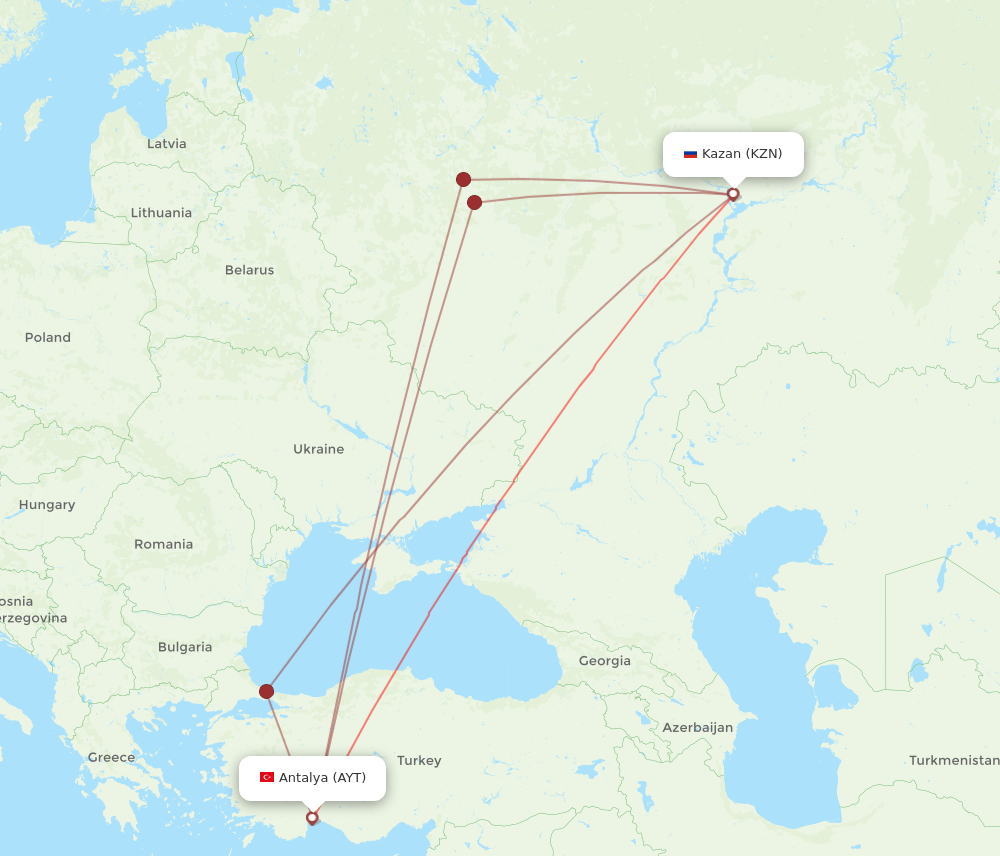 Flights from Antalya to Kazan AYT to KZN Flight Routes