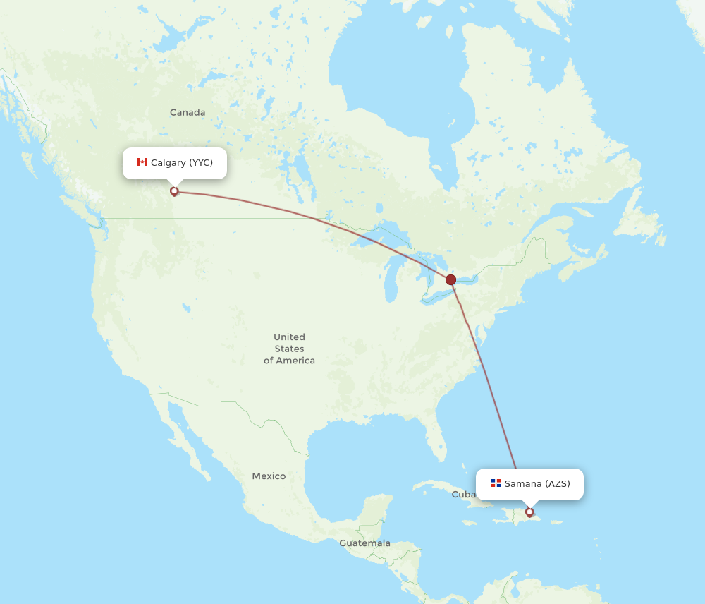 Flights from Calgary to El Catey Samana YYC to AZS Flight Routes